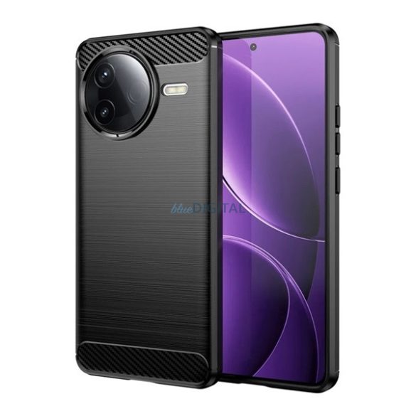 Szilikon telefonvédő (ütésállóság, légpárnás sarok, szálcsiszolt, karbon minta) FEKETE Xiaomi Poco F7 Pro