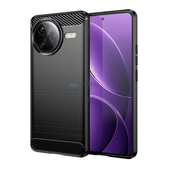 Szilikon telefonvédő (ütésállóság, légpárnás sarok, szálcsiszolt, karbon minta) FEKETE Xiaomi Poco F7 Ultra