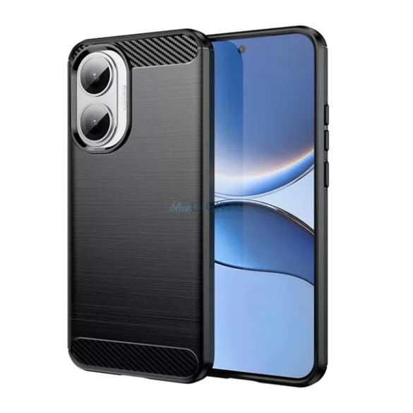 Szilikon telefonvédő (ütésállóság, légpárnás sarok, szálcsiszolt, karbon minta) FEKETE Xiaomi Poco F7