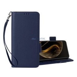   Tok álló, bőr hatású (FLIP, oldalra nyíló, asztali tartó, prémium + kézpánt) SÖTÉTKÉK Nothing Phone (3)