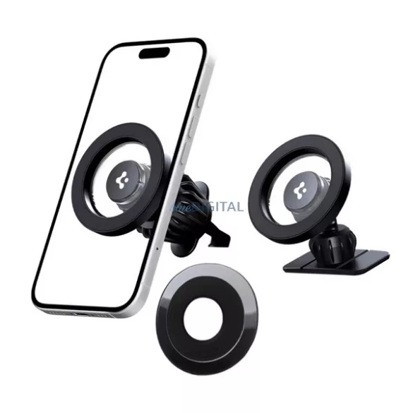 SPIGEN MFT13 autós tartó (szellőzőre, műszerfalra, öntapadó, 360°, MagSafe) FEKETE