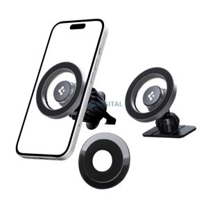 SPIGEN MFT13 autós tartó (szellőzőre, műszerfalra, öntapadó, 360°, MagSafe) EZÜST Apple iPhone 17, iPhone 17 Air, iPhone 17 Pro