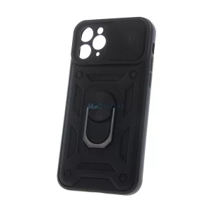 Defender szilikon telefonvédő (ütésállóság, tartógyűrű, kameravédő) FEKETE Samsung Galaxy S25 FE (SM-S731)