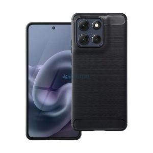 Szilikon telefonvédő (ütésállóság, légpárnás sarok, szálcsiszolt, karbon minta) FEKETE Motorola Moto G86 5G (XT2527)
