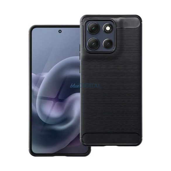 Szilikon telefonvédő (ütésállóság, légpárnás sarok, szálcsiszolt, karbon minta) FEKETE Motorola Moto G86 5G (XT2527)