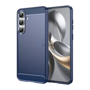 Szilikon telefonvédő (ütésállóság, légpárnás sarok, szálcsiszolt, karbon minta) SÖTÉTKÉK Samsung Galaxy S25 FE (SM-S731)