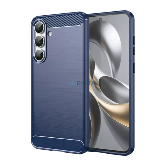 Szilikon telefonvédő (ütésállóság, légpárnás sarok, szálcsiszolt, karbon minta) SÖTÉTKÉK Samsung Galaxy S25 FE (SM-S731)