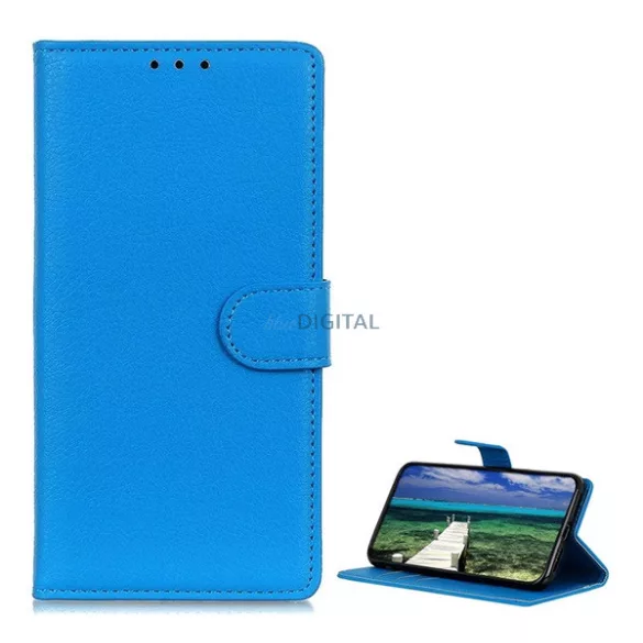 Tok álló, bőr hatású (FLIP, oldalra nyíló, asztali tartó, prémium) VILÁGOSKÉK Samsung Galaxy S25 FE (SM-S731)
