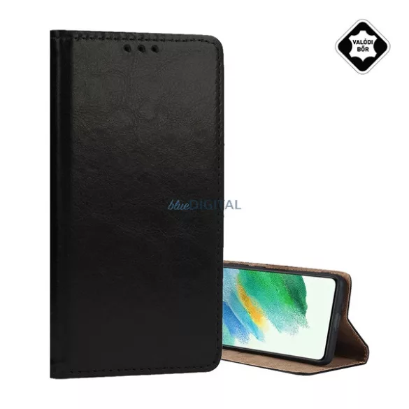 Tok álló, valódi bőr (FLIP, oldalra nyíló, asztali tartó) FEKETE Samsung Galaxy S25 FE (SM-S731)
