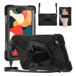   Defender műanyag telefonvédő (ütésállóság, kitámasztó, 360° + kézpánt, vállpánt) FEKETE Lenovo Tab One (TB-305FU)
