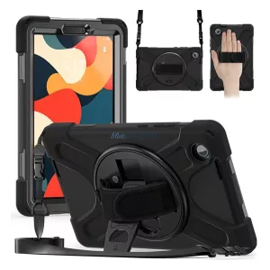 Defender műanyag telefonvédő (ütésállóság, kitámasztó, 360° + kézpánt, vállpánt) FEKETE Lenovo Tab One (TB-305FU)
