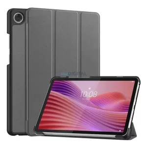 Tok álló, bőr hatású (aktív FLIP, oldalra nyíló, TRIFOLD, asztali tartó) SÖTÉTSZÜRKE Lenovo Tab One (TB-305FU)