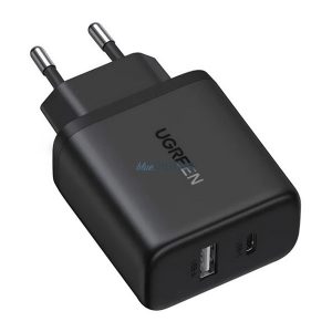 UGREEN X227 hálózati töltő USB+Type-C aljzat (20W, GaN, gyorstöltő) FEKETE