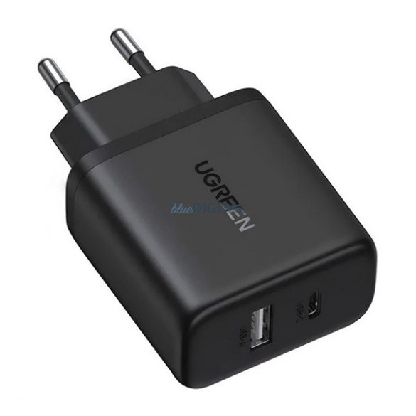 UGREEN X227 hálózati töltő USB+Type-C aljzat (20W, GaN, gyorstöltő) FEKETE