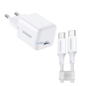 UGREEN X513 hálózati töltő Type-C aljzat (30W, GaN, PD gyorstöltő + Type-C kábel) FEHÉR