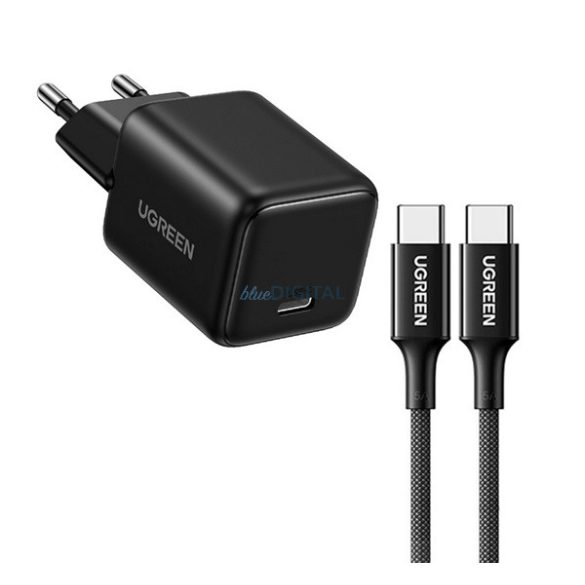 UGREEN X513 hálózati töltő Type-C aljzat (30W, GaN, PD gyorstöltő + Type-C kábel) FEKETE