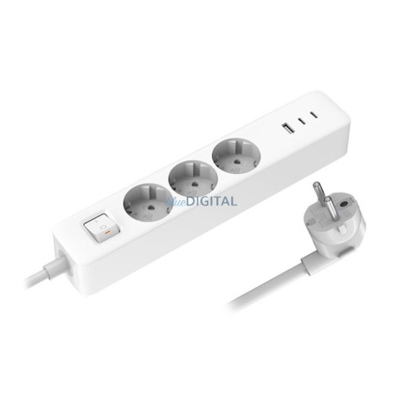 XIAOMI POWER STRIP hálózati elosztó 3 AC+USB+2 Type-C aljzat (20W, GaN, PD gyorstöltő + 150cm tápkábel) FEHÉR