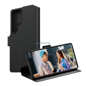 PANZERGLASS CARE WALLET tok álló, bőr hatású (FLIP, oldalra nyíló, asztali tartó, kameravédő) FEKETE Samsung Galaxy S25 Ultra (SM-S938)