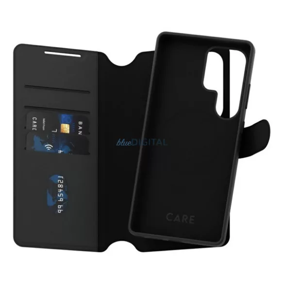 PANZERGLASS CARE TANGO TWO-IN-ONE tok álló, bőr hatású (FLIP, oldalra nyíló, wireless, kivehető telefonvédő) FEKETE Samsung Galaxy S25 Ultra (SM-S938)