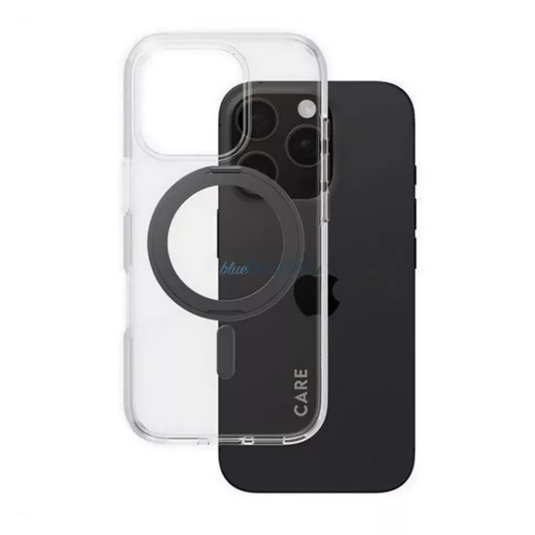 PANZERGLASS CARE KICKSTAND CASE szilikon telefonvédő (ütésállóság, kameravédő, MagSafe, kitámasztó) FEKETE Apple iPhone 16 Pro