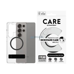 PANZERGLASS CARE KICKSTAND CASE szilikon telefonvédő (ütésállóság, kameravédő, mágneses, wireless, kitámasztó) FEKETE Samsung Galaxy S25 Ultra (SM-S938)