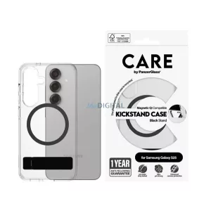 PANZERGLASS CARE KICKSTAND CASE szilikon telefonvédő (ütésállóság, kameravédő, mágneses, wireless, kitámasztó) FEKETE Samsung Galaxy S25 (SM-S931)