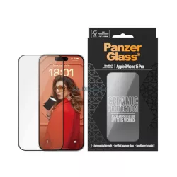   PANZERGLASS CERAMIC PROTECTION ULTRA-WIDE FIT képernyővédő üveg (3D, kerámia + segédkeret) FEKETE Apple iPhone 15 Pro