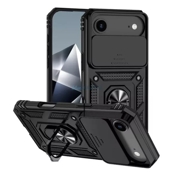 Defender szilikon telefonvédő (ütésállóság, tartógyűrű, kameravédő) FEKETE Apple iPhone 17 Air
