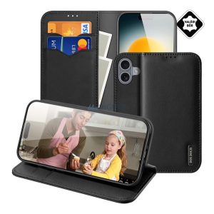 DUX DUCIS HIVO tok álló, valódi bőr (FLIP, oldalra nyíló, asztali tartó, kártyazseb, RFID) FEKETE Apple iPhone 17