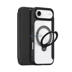 DUX DUCIS SKIN X PRO tok álló, bőr hatású (FLIP, oldalra nyíló, RFID, kitámasztó, MagSafe) FEKETE Apple iPhone 17 Air