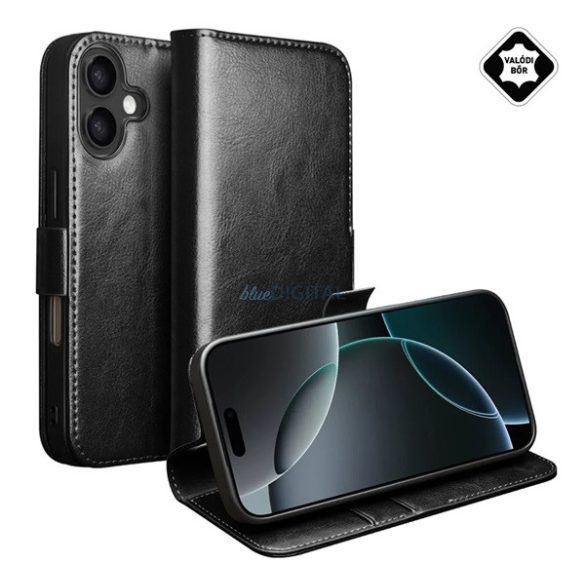 QIALINO tok álló, valódi bőr (FLIP, oldalra nyíló, asztali tartó) FEKETE Apple iPhone 17