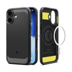   SPIGEN RUGGED ARMOR szilikon telefonvédő (ütésállóság, légpárnás sarok, karbon minta, MagSafe) FEKETE Apple iPhone 17
