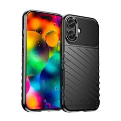   Szilikon telefonvédő (ütésállóság, csíkos, dombor minta) FEKETE Apple iPhone 17