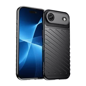 Szilikon telefonvédő (ütésállóság, csíkos, dombor minta) FEKETE Apple iPhone 17 Air