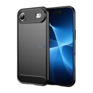 Szilikon telefonvédő (ütésállóság, légpárnás sarok, szálcsiszolt, karbon minta) FEKETE Apple iPhone 17 Air