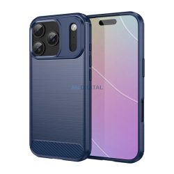   Szilikon telefonvédő (ütésállóság, légpárnás sarok, szálcsiszolt, karbon minta) SÖTÉTKÉK Apple iPhone 17 Pro