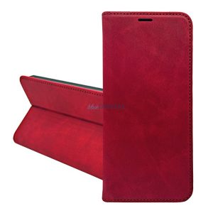 Tok álló, bőr hatású (FLIP, oldalra nyíló, asztali tartó, kártyazseb, prémium) PIROS Apple iPhone 17