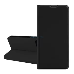 Tok álló, bőr hatású (FLIP, szilikon belső, oldalra nyíló, asztali tartó, kártyazseb) FEKETE Apple iPhone 17 Air