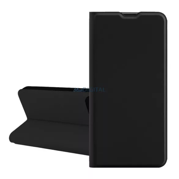 Tok álló, bőr hatású (FLIP, szilikon belső, oldalra nyíló, asztali tartó, kártyazseb) FEKETE Apple iPhone 17 Air