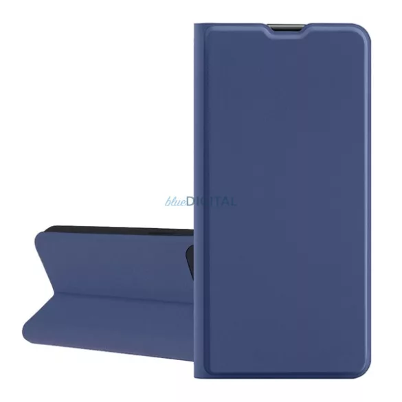 Tok álló, bőr hatású (FLIP, szilikon belső, oldalra nyíló, asztali tartó, kártyazseb) SÖTÉTKÉK Apple iPhone 17 Pro Max