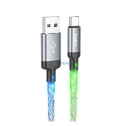   HOCO U112 adatkábel (USB - Type-C, 3A, gyorstöltő, 100cm, LED fény) SÖTÉTSZÜRKE