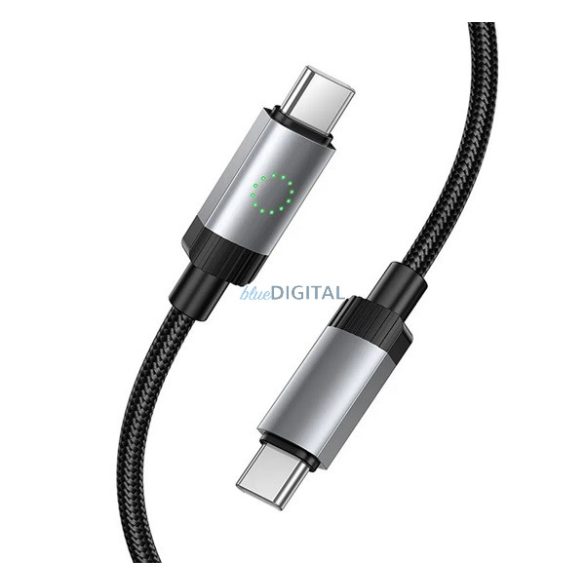 HOCO X117 adatkábel (Type-C - Type-C, 60W, gyorstöltő, 100cm, LED jelzés, cipőfűző) FEKETE