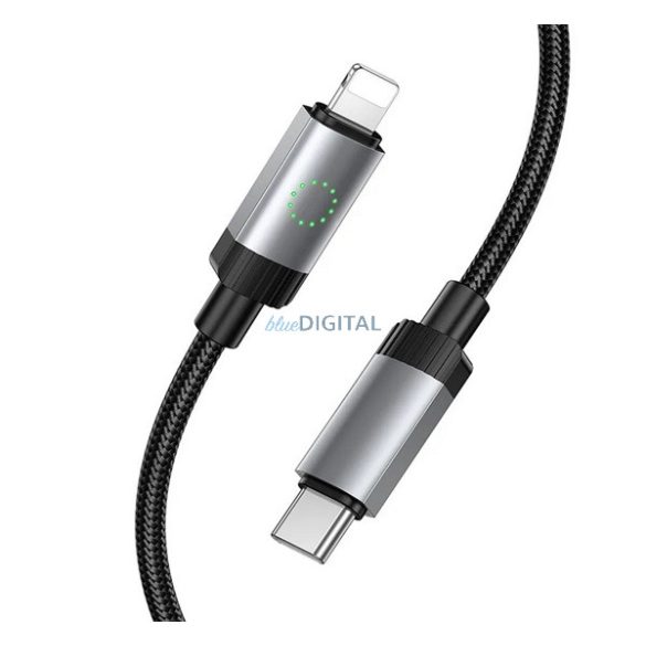 HOCO X117 adatkábel (USB - lightning, 27W, gyorstöltő, 100cm, LED jelzés, cipőfűző) FEKETE