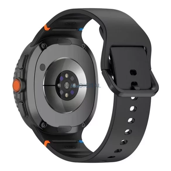 Pótszíj (egyedi méret, L méret, szilikon, állítható) FEKETE SamsungGalaxy Watch 8 eSIM 44mm (SM-L335), Galaxy Watch 8 eSIM 40mm (SM-L325)