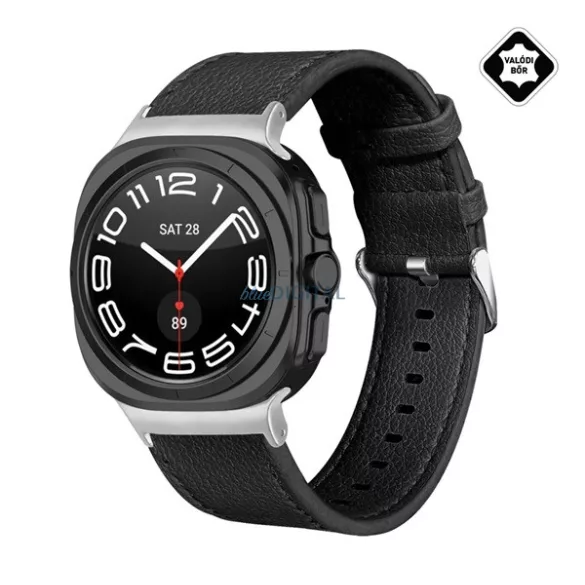 Pótszíj (egyedi méret, valódi bőr) FEKETE SamsungGalaxy Watch 8 eSIM 44mm (SM-L335), Galaxy Watch 8 eSIM 40mm (SM-L325)