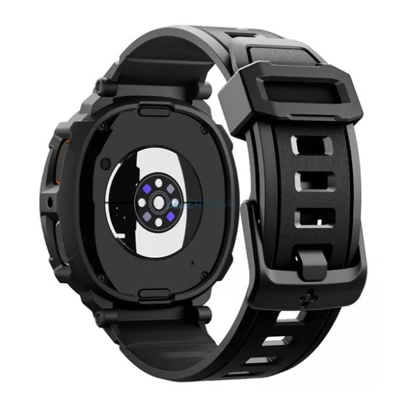 SPIGEN RUGGED ARMOR PRO pótszíj (egyedi méret, szilikon, ütésállóság + szilikon keret) FEKETE Samsung Galaxy Watch 8 eSIM 40mm (SM-L325), Galaxy Watch 8 40mm (SM-L320)