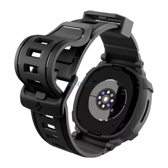 SPIGEN RUGGED ARMOR PRO pótszíj (egyedi méret, szilikon, ütésállóság + szilikon keret) FEKETE Samsung Galaxy Watch 8 eSIM 40mm (SM-L325), Galaxy Watch 8 40mm (SM-L320)