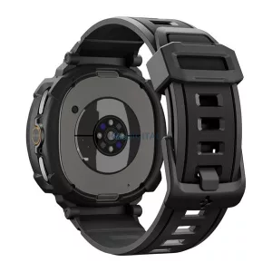 SPIGEN RUGGED ARMOR PRO pótszíj (egyedi méret, szilikon, ütésállóság + szilikon keret) FEKETE Samsung Galaxy Watch 8 Classic 46mm (SM-L500), Galaxy Watch 8 Classic eSIM 46mm (SM-L505)