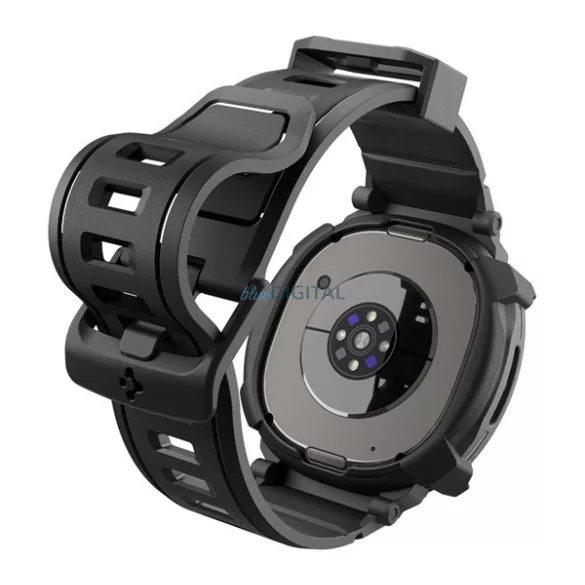 SPIGEN RUGGED ARMOR PRO pótszíj (egyedi méret, szilikon, ütésállóság + szilikon keret) FEKETE Samsung Galaxy Watch 8 Classic 46mm (SM-L500), Galaxy Watch 8 Classic eSIM 46mm (SM-L505)
