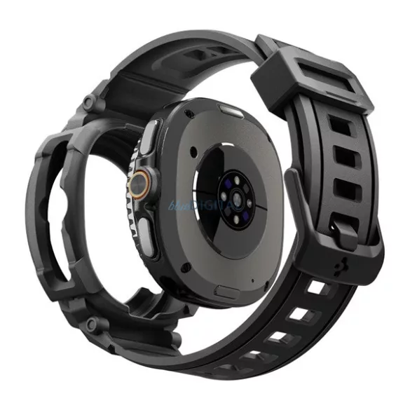 SPIGEN RUGGED ARMOR PRO pótszíj (egyedi méret, szilikon, ütésállóság + szilikon keret) FEKETE Samsung Galaxy Watch 8 Classic 46mm (SM-L500), Galaxy Watch 8 Classic eSIM 46mm (SM-L505)